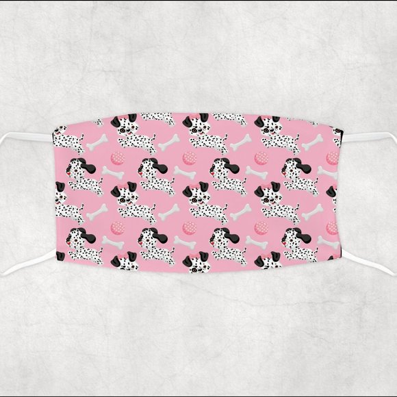Girls Pink and Black Polka Dot Dalmatian Kids Face Mask - Picture 1 of 1